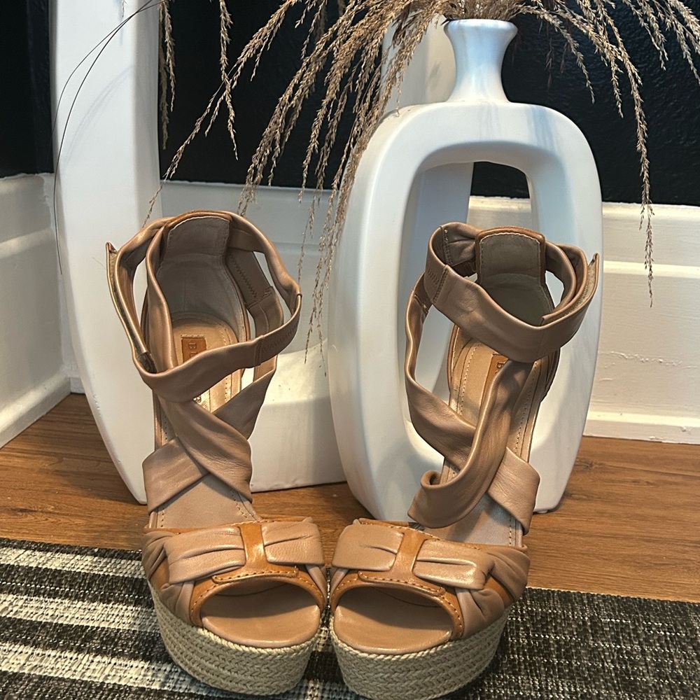 Burberry Tan Wedge Sandals